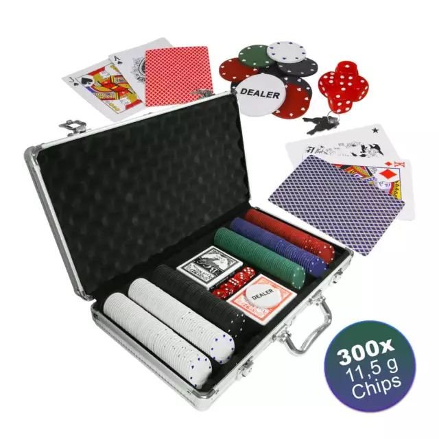 EAXUS® Pokerkoffer Pokerset Kartenspiel Würfel 300 Poker Chips Jetons Alu Koffer