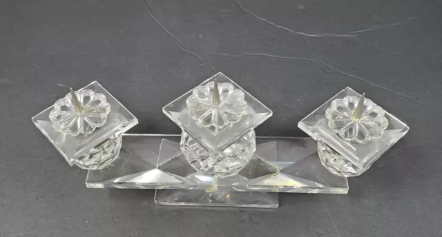 Vintage Swarovski Crystal Candle Holder 1980s Faceted 3 Pin Candelabra Signed EC 3