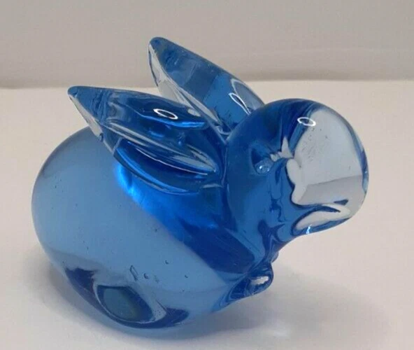 United States Commemorative Fine Art Gallery Blue Rabbit Blown Glass