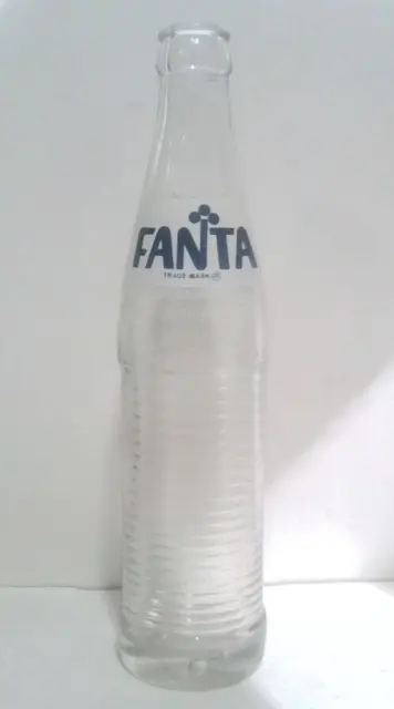 Vintage FANTA Coca Cola Co 10 oz. Ribbed Glass Soda Bottle White Label FREE SHIP