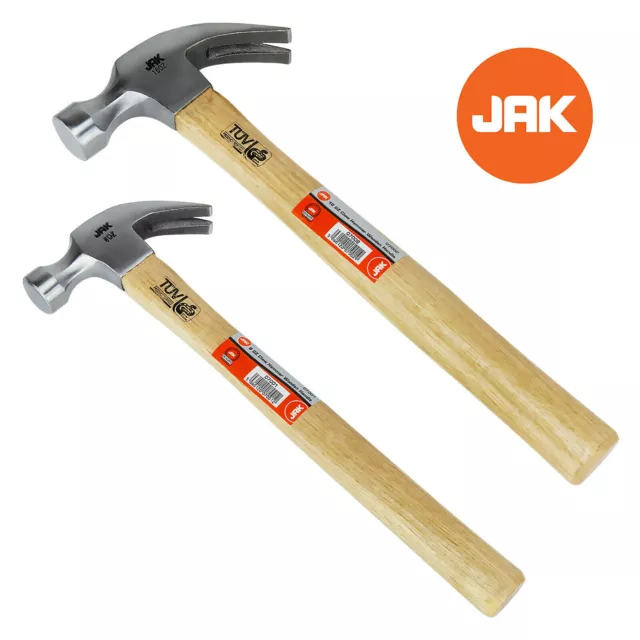 2 X JAK Claw Steel 8oz & 16oz Hammer Wooden Handle Nail Remover DIY Carpenter