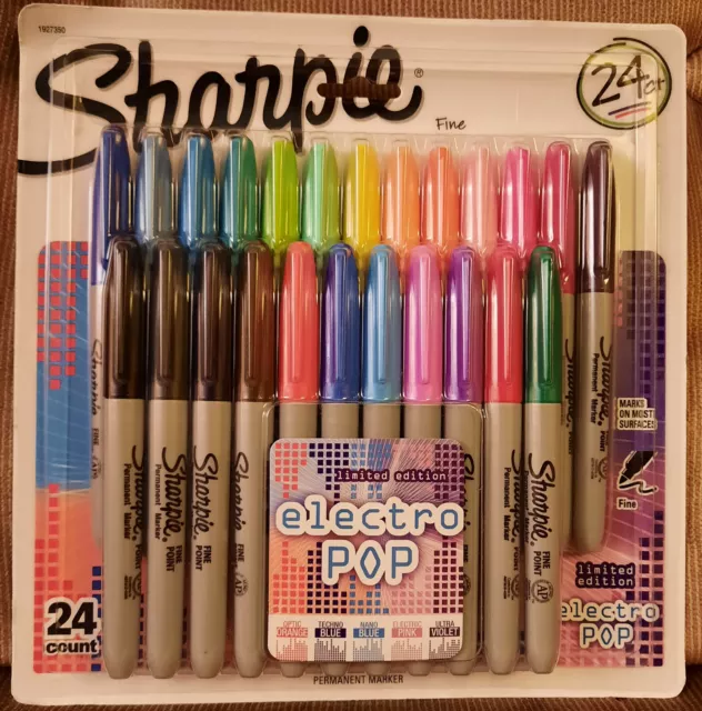 Sharpie Electro Pop Permanent Markers, Ultra Fine Point, Assorted Colors,  24 Count 
