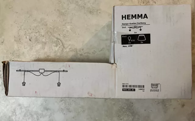 Ikea Hemma Double Cord Set W/ Rail, White 53.5x5'11" Ceiling Light