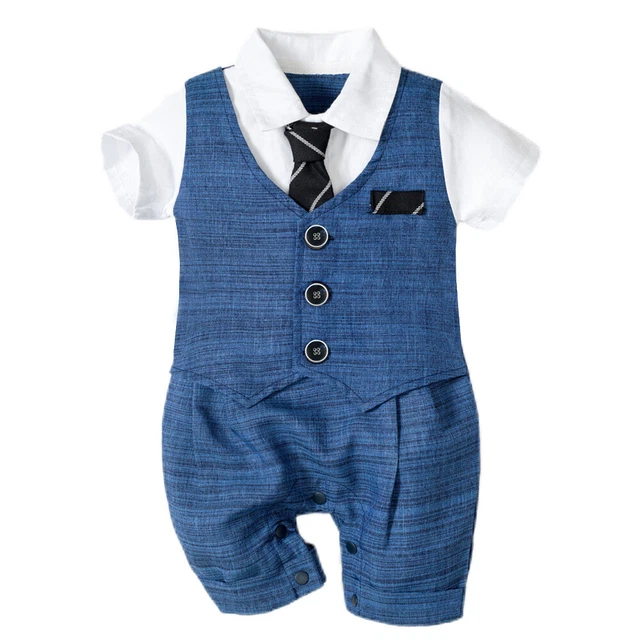 Newborn Infant Baby Boys Gentleman Jumpsuit Button Romper Formal Outfits Clothes