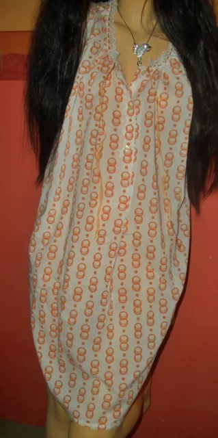 RAR tolles Vintage Hippy Nachthemd Nachtkleid Gr. 44-46 orange-weiß (H583)