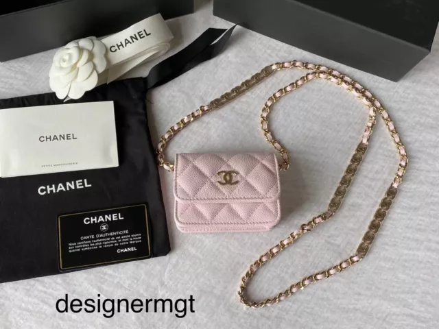 BNIB 100%AUTH CHANEL Rose Clair Caviar Leather Coin Holder OnChain CC Logo  Chain $2,550.00 - PicClick