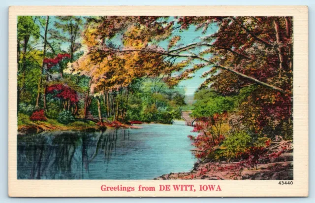 POSTCARD Greetings from De Witt Iowa Autumn Leaves over River