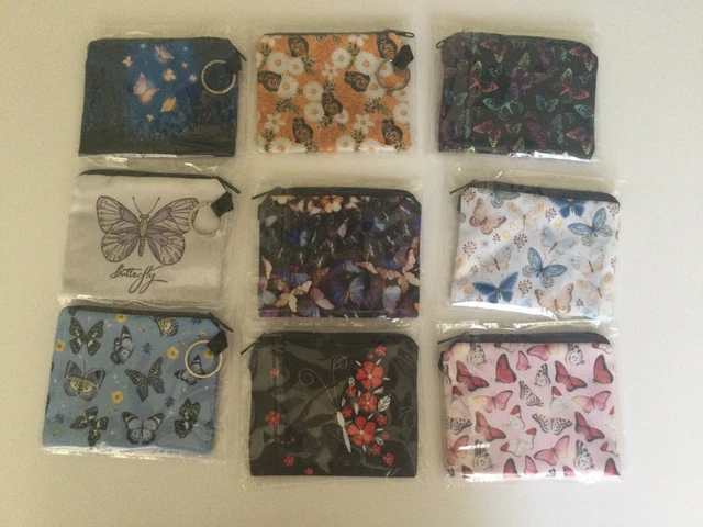 Zippered Mini Coin Purse/Wallet Butterfly Patterns Small Lot Of 9 NWOT