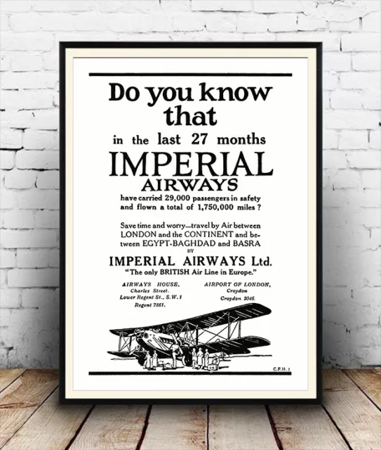 Imperial Airways, Vintage Airline Travel poster reproduction.