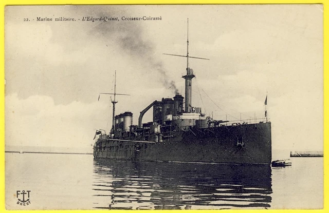 Carte Postale Corfou 1918 - Marine De Guerre Cuirassé Croiseur Edgar Quinet