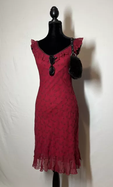 Betsey Johnson 90’s/y2k vintage silk embroidered midi dress