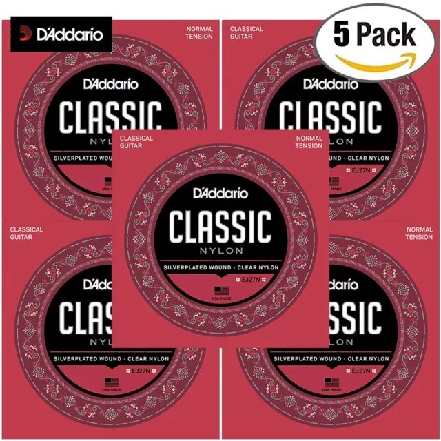 5-PACK D'Addario EJ27N Student Silver-Plated Nylon Core Classical Guitar Strings