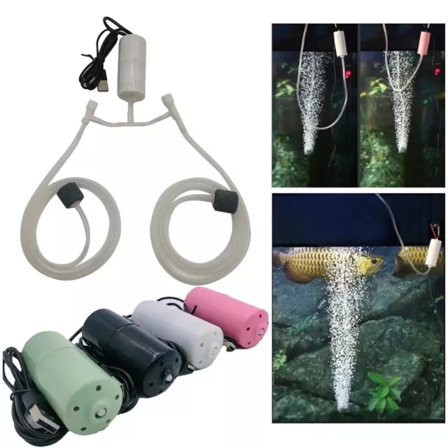 USB Mini Oxygen Air Pump Aquarium Mute Energy Saving for Fish Tank 2 Air Stone