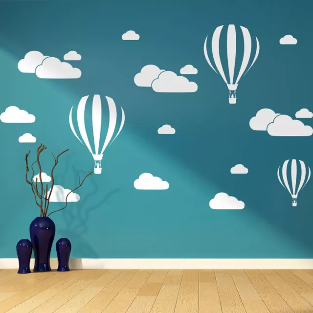 Wandaufkleber Wandtattoo Wandsticker Weiß Heißluftballon Wolke Kinderzimmer