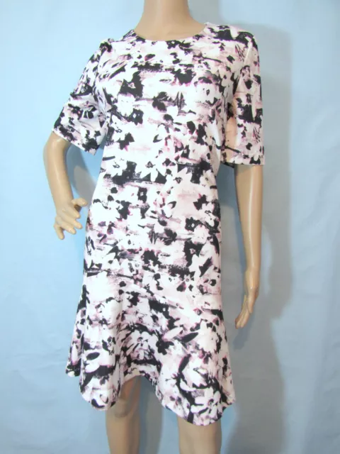 IVANKA TRUMP Size 14 Black Multi Floral Short Sleeve Stretch Fit & Flare Dress