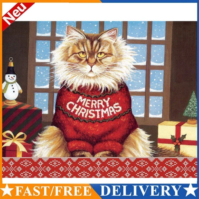DIY 5D Mosaic Christmas Cat Picture Full Drill Round Diamond Painting Kit