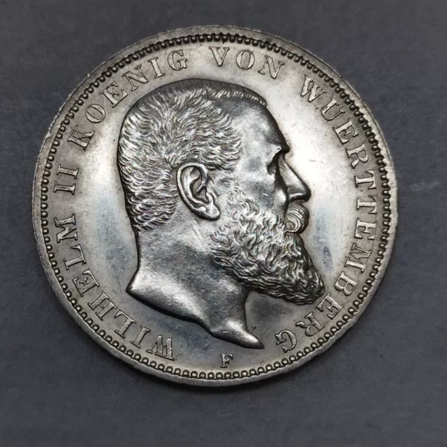 Württemberg, 3 Mark 1908 F, König Wilhelm II, Silber, Ag vz-stgl Jäger Nr. 175