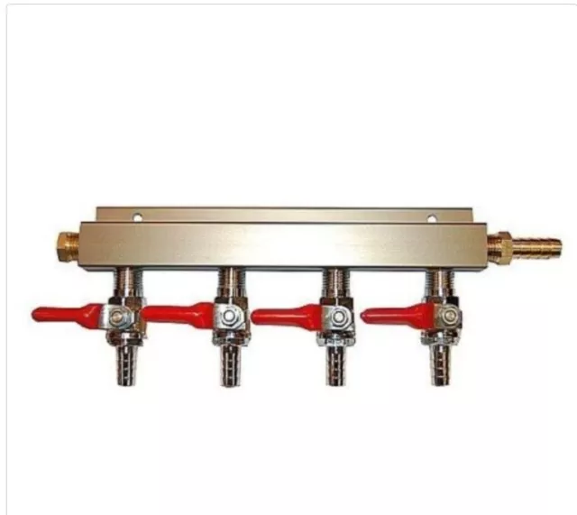 4 Way CO2 Block Manifold with 5/16" Barbs - Gas Distribution Splitter