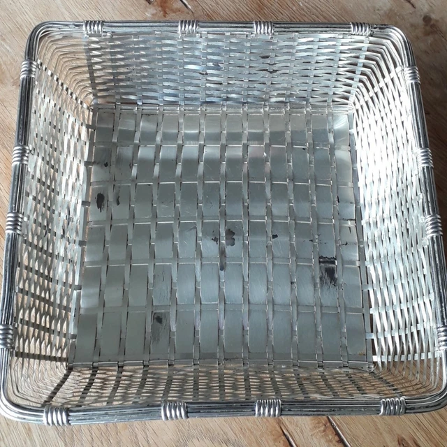 Panier à Pain en Métal Argenté Tressé Signé Christofle Coll. Gallia - Carré 23cm 19