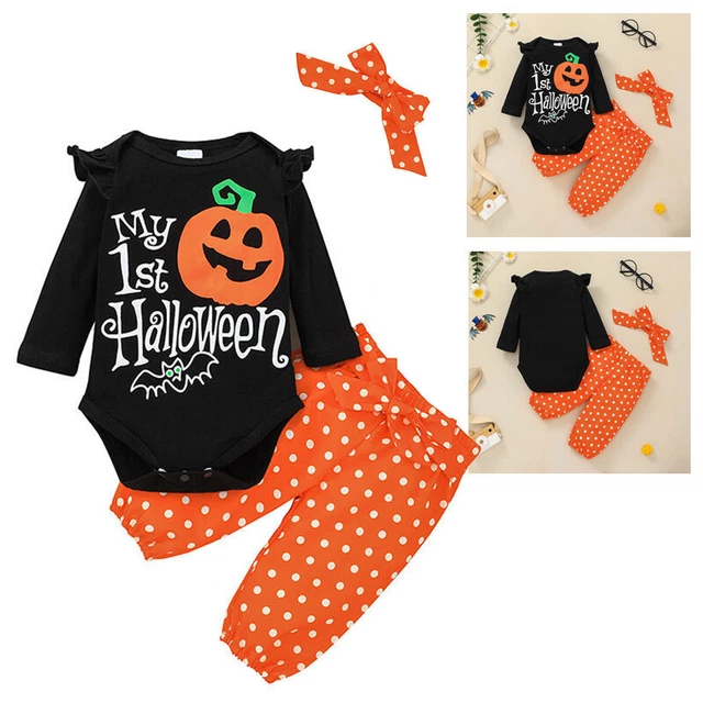 Newborn Infant Baby Girl Romper Jumpsuit Halloween Pumpkin Outfits Clothes Set
