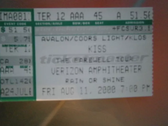 ticket billet used stub concert KISS Verizon amphitheater 11/08/2000