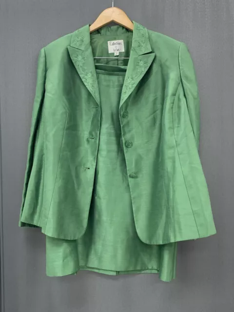 Le Suit Collections Skirt Jacket Top Size 14W Green Beading Formal Wedding Party