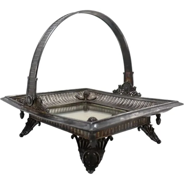 1880's American Victorian Silverplate and Mirror Square Bride's Basket
