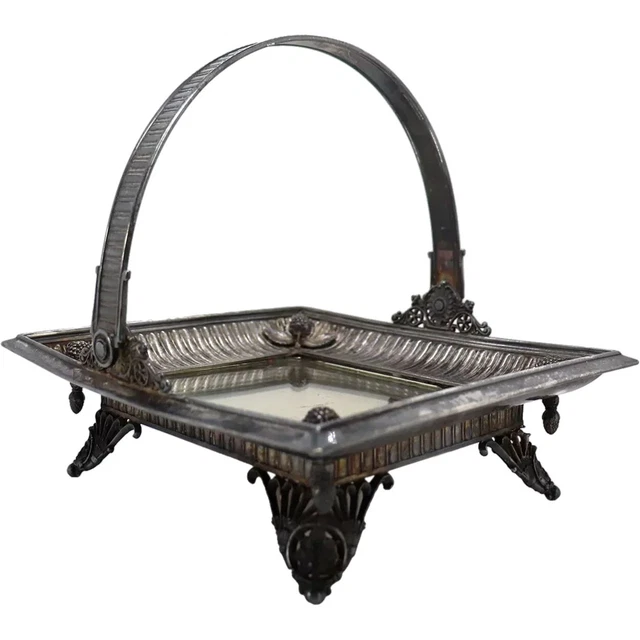 1880's American Victorian Silverplate and Mirror Square Bride's Basket
