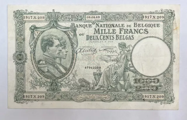 Billet Banque 1000 Francs 200 Belgas 1943 Belgique REF90368
