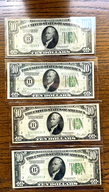 $10 1928B dark green seal Federal Reserve Note, Sold As 1 Each New York District