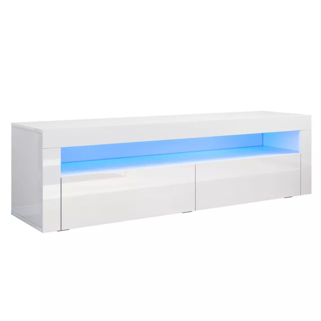 TV Board Lowboard Unterschrank mit LED Beleuchtung Weiß Hochglanz Fernsehschrank