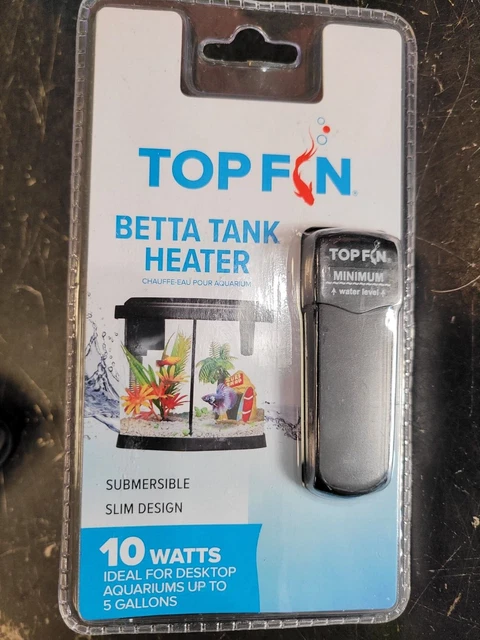 TOP FIN Betta Fish Tank Heater Aquarium 10 Watts Slim Design Up to 5 Gallons NIB