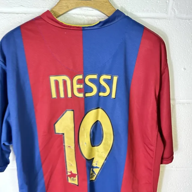 Vintage FC Barcelona Football Shirt Mens XL Nike 2007/08 Home #19 Lionel Messi 3