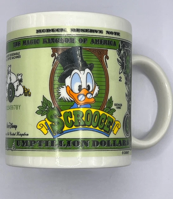 Vintage 1990 Walt Disney Scrooge McDuck Umptillion Dollar Bill Cup Mug Vintage 1990 Walt Disney Scrooge McDuck Umptillion Dollar Bill Cup Mug