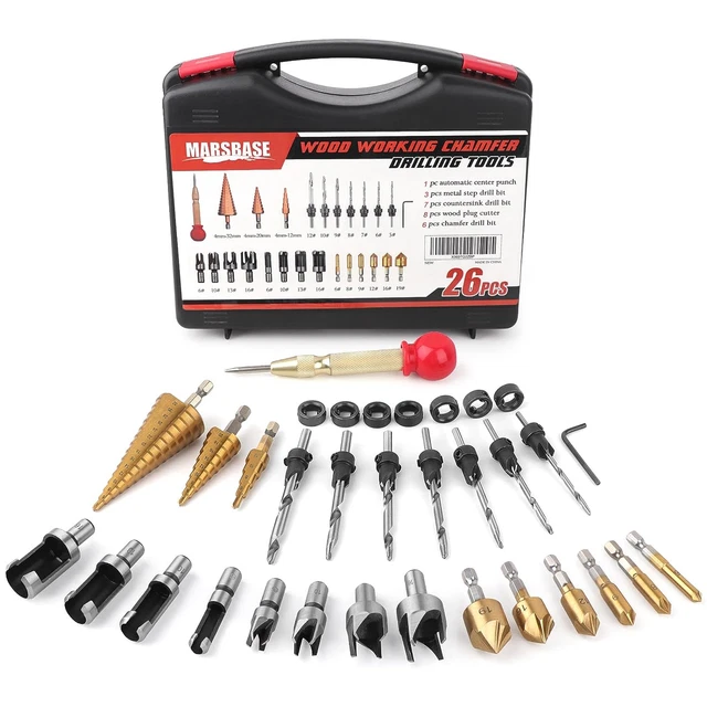 35 Pack Woodworking Chamfer Drilling Tools, 3Pcs High Speed Steel Step Drill Bit