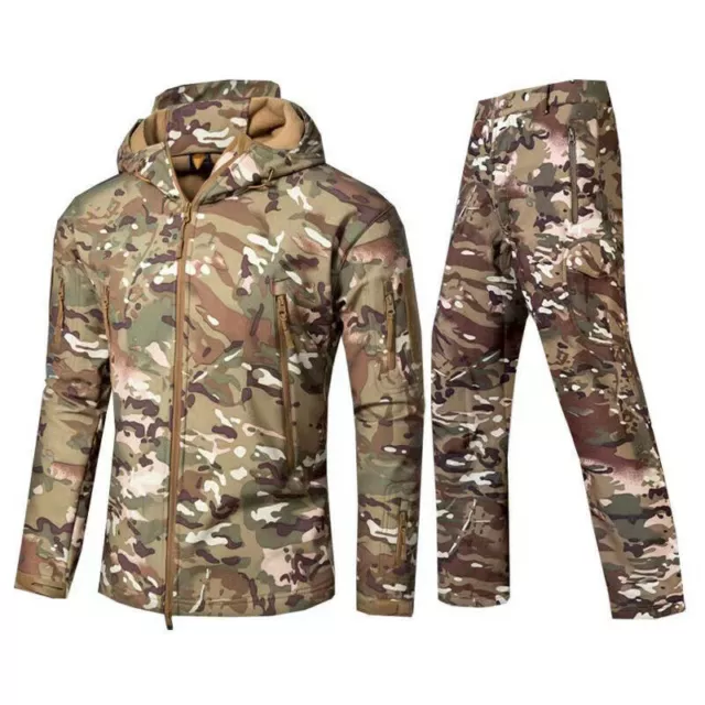 Outdoor Tactical Military Jacket Men Fleece Camouflage Waterproof Jacket + Pants 2