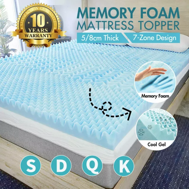 Memory Foam Mattress Topper 7-Zone Cool Gel Bed Pad Mat 5/8CM Underlay All Size