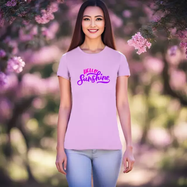 Womens Tee Tshirt Ladies Slim Fit Hello Sunshine Summer Warm Weather Gift Wife