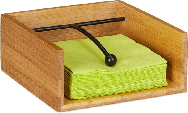 Relaxdays, Legno Naturale Porta bambù, con Ferma Tovaglioli, per Salviette da 25