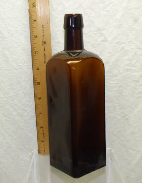 9" Amber Brown Square Bottle Streator Glass Vintage Old Bitters Tonic Gin