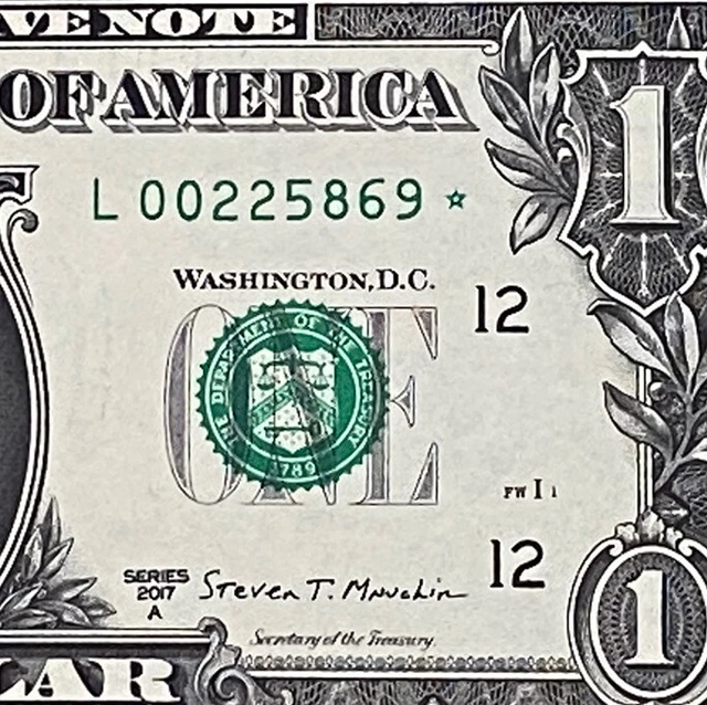 Star note 2017A $1 DOLLAR BILL ( San Francisco ) Low Serial Number ,UNCIRCULATED