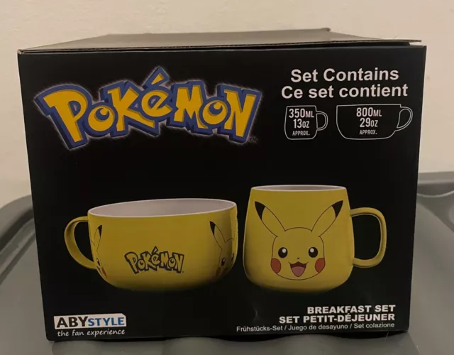 Set Colazione Ufficiale Pokemon Pikachu Ciotola E Tazza Nuovo In Confezione Regalo *