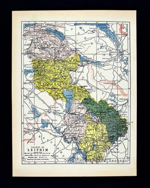 1900 Ireland Map Leitrim County  Carrick-on-Shannon Manorhamilton Kinlough Mohil