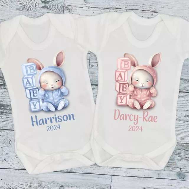 Personalised Born In 2024 2025 Announcement New Baby  Bib Vest Romper T-Shirt 3