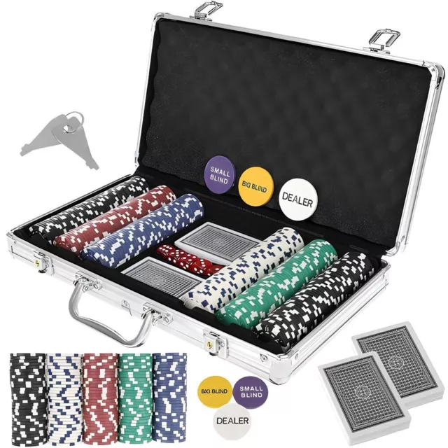 Set poker professionale 300 fiches chips 2 mazzi carte gettone kit texas holdem