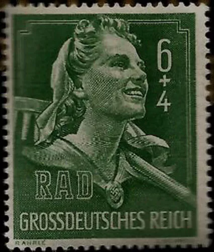 1944 WWII Nazi Germany Hitler Youth/Rad Girl with Swastika Pendant Mint Stamp