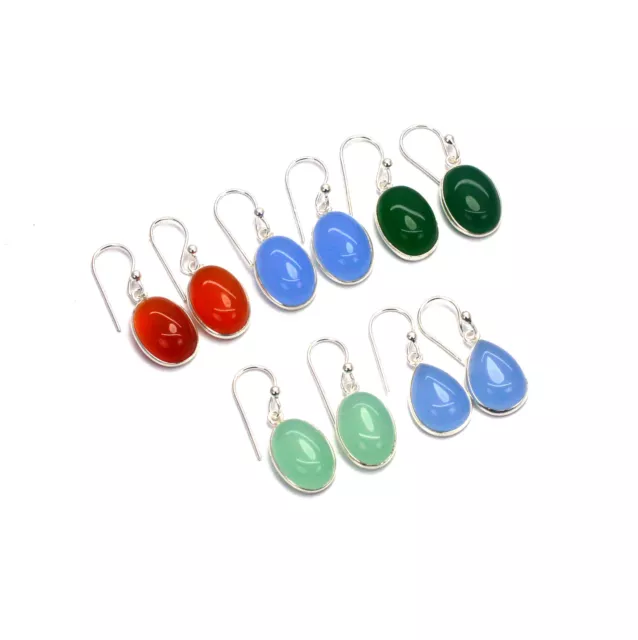 Wholesale 5Pc Solid Sterling Silver Green Onyx Mix Stone Hook Earring Lot K446
