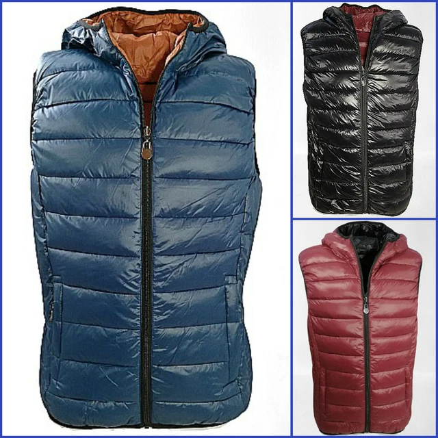 Smanicato da Uomo con Cappuccio Piumino Gilet Leggero Giubbotto Giubbino M XXL