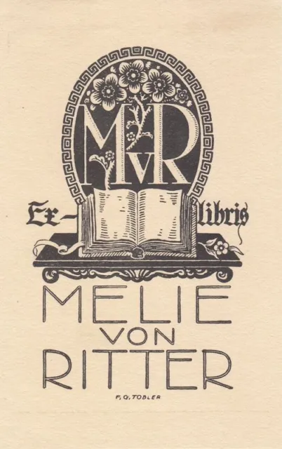 Exlibris Bookplate Klischee Georg Tobler 1883-1946 Buch Konsole Initialen