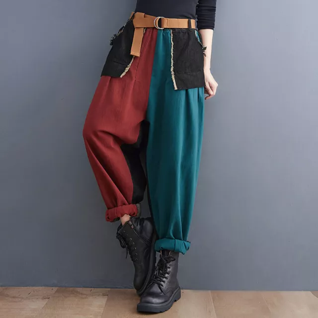 Patchwork Loose Harem Pants Fashion Casual New Womens Long Mixed Colors Trousers